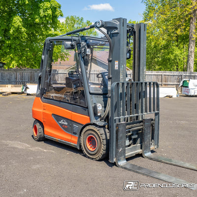 Linde Forklift cab enclosure in lumber yard