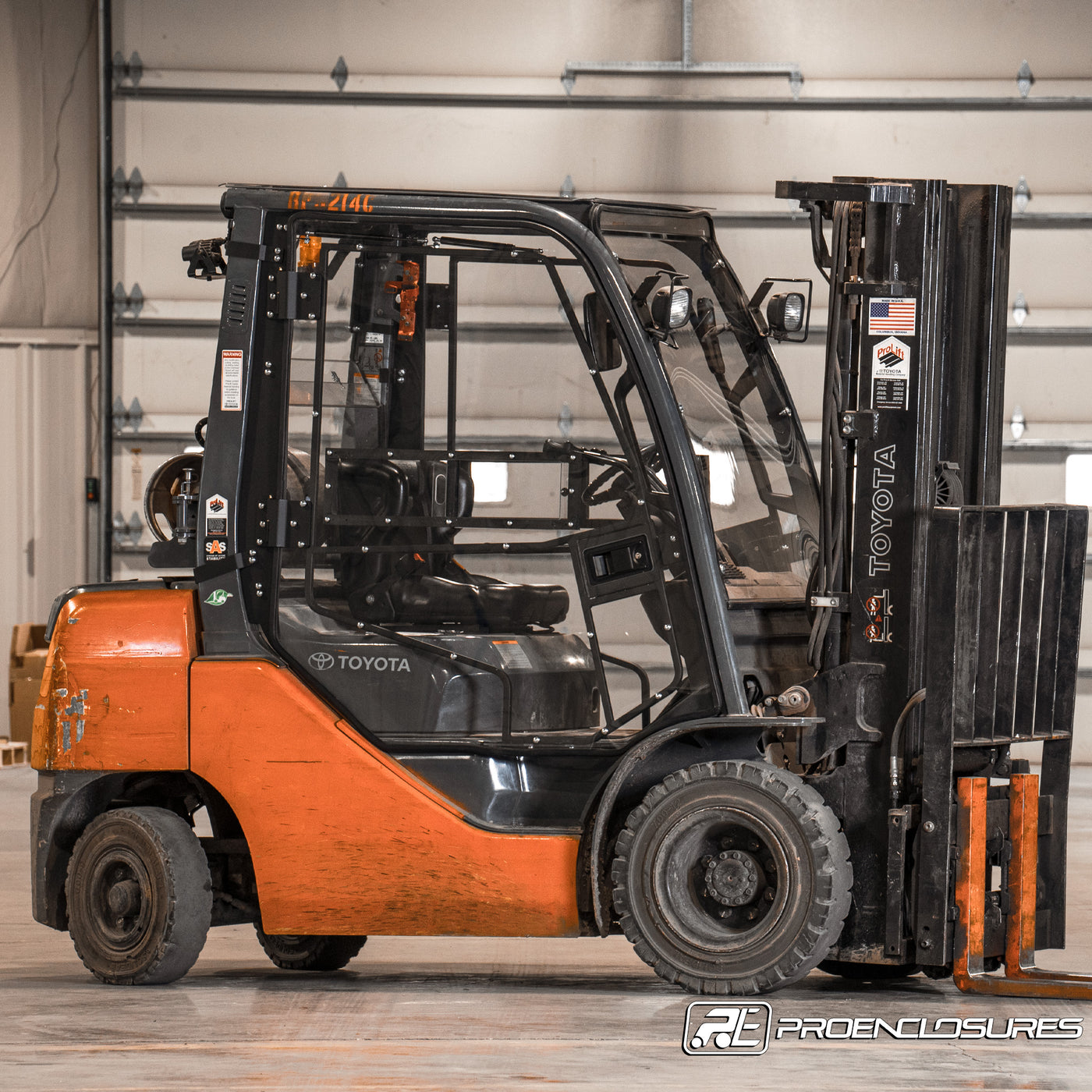 Toyota Forklift cab enclosure with front windshield