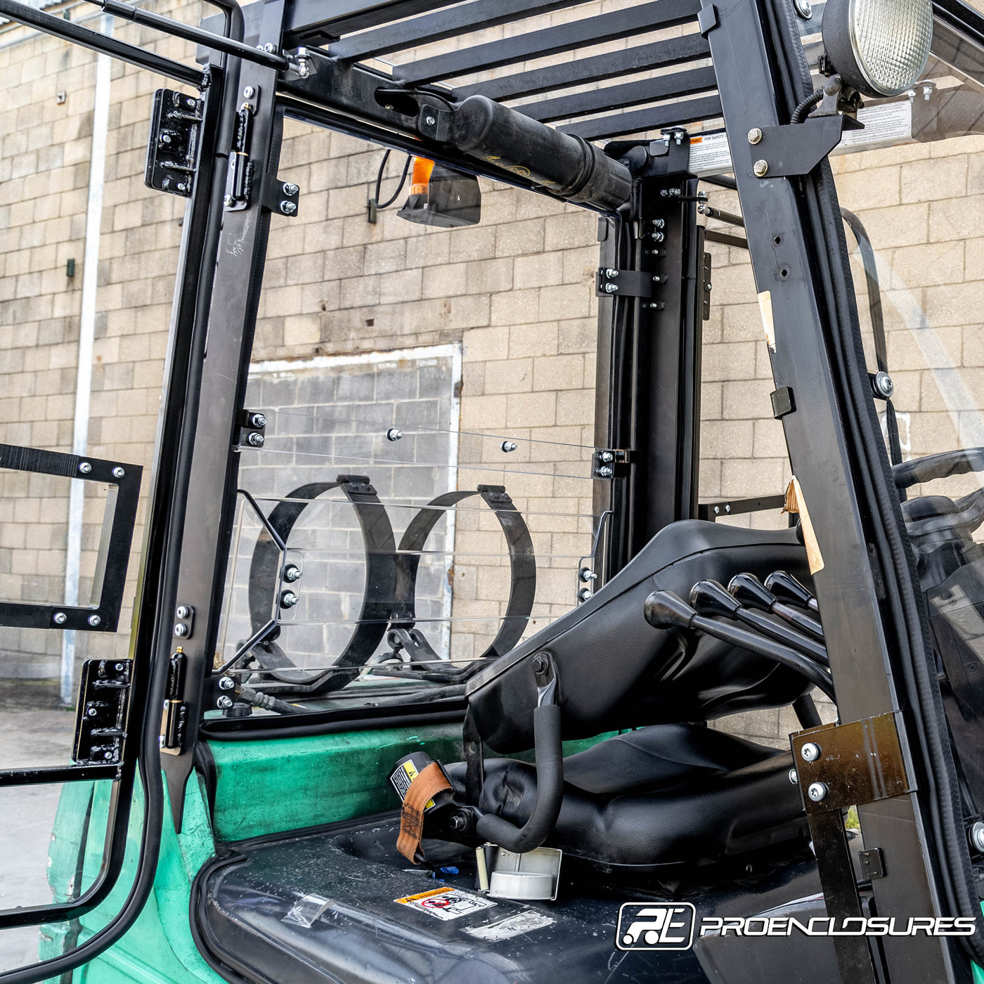 Mitsubishi forklift rear windshield inside view